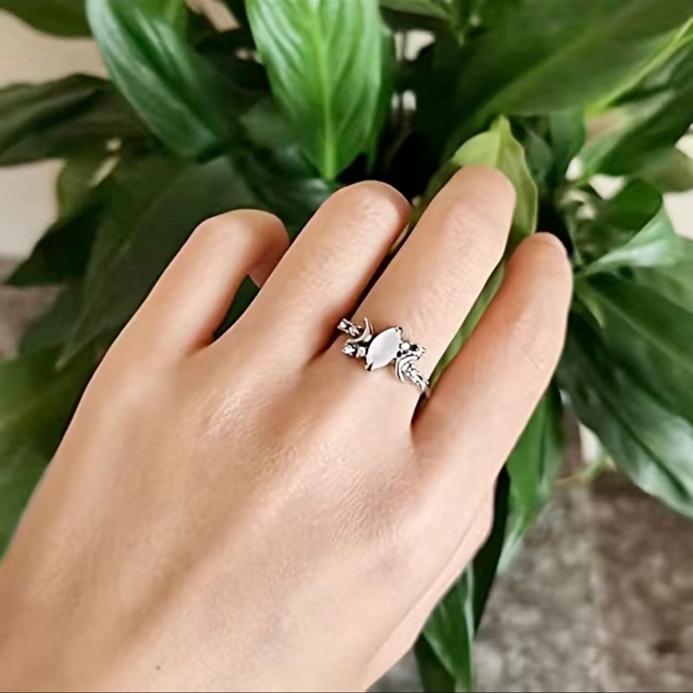 New Sterling Silver Handmade Moonstone White Sapphire Celestial Moon Star Ring - Picture 6 of 16